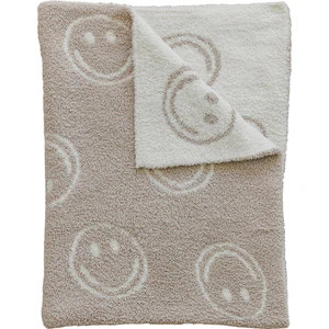 Smiley Taupe Plush Blanket | Mebie Baby