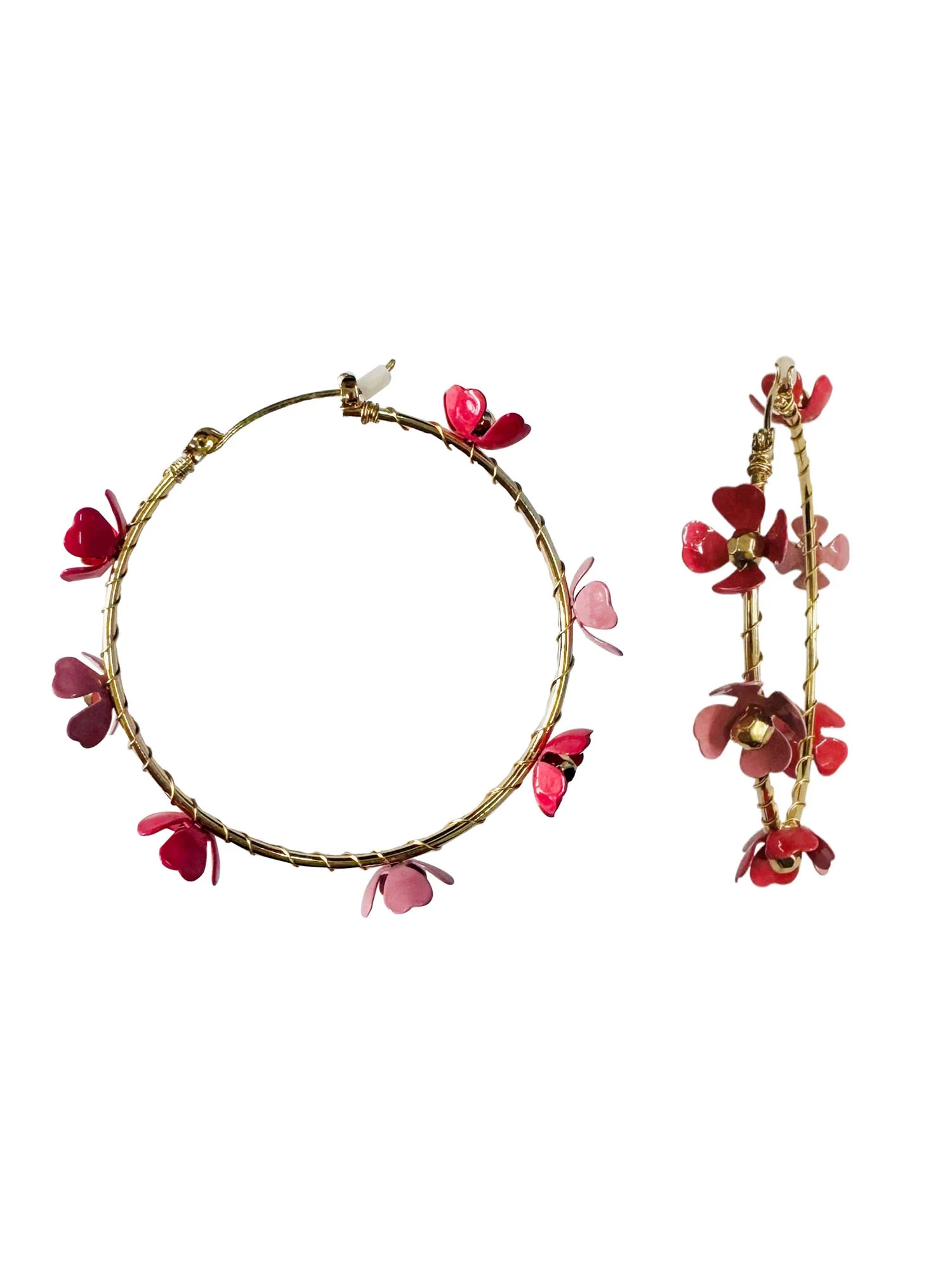 Time and Tru Rubber Flower Hoops Gold and Pink Fashion Earrings | Walmart (US)
