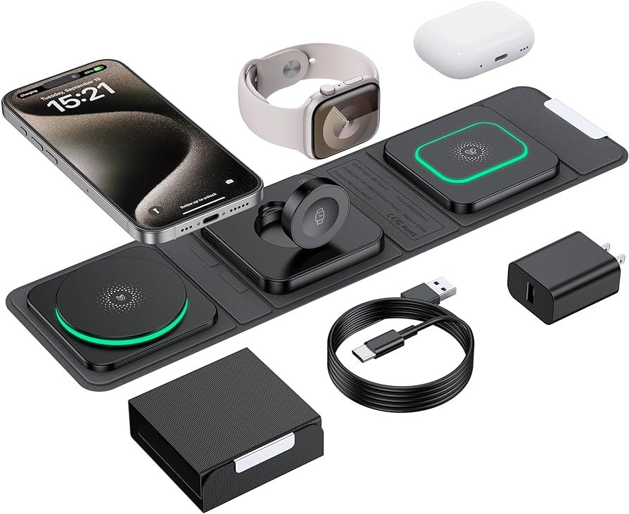 Wireless Charger for iPhone - 3 in 1 Charging Station for Apple Multiple Devices, Foldable Magnet... | Amazon (US)