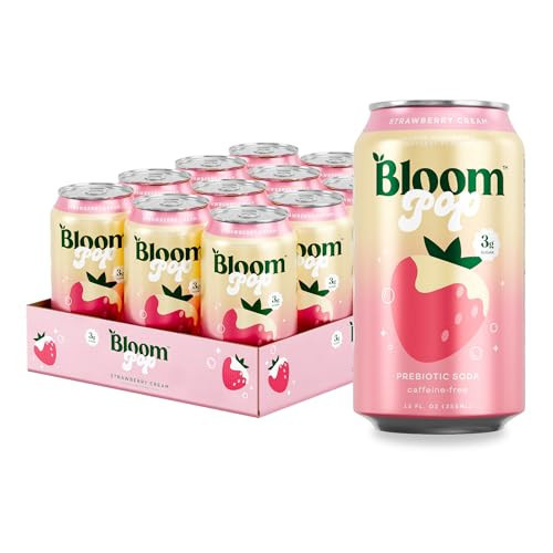 Bloom Pop Prebiotic Soda 12 Pack, Strawberry Cream Flavor, 12oz Cans | Prebiotic Soda for Gut Health, Low Calorie Soda, No Caffeine, Healthy Soft Drink Alternative | Amazon (US)
