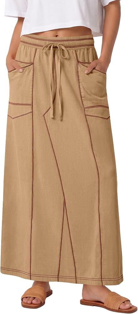 Panadila Womens Elastic Waist Maxi Skirt Fall Cargo Skirt | Amazon (US)