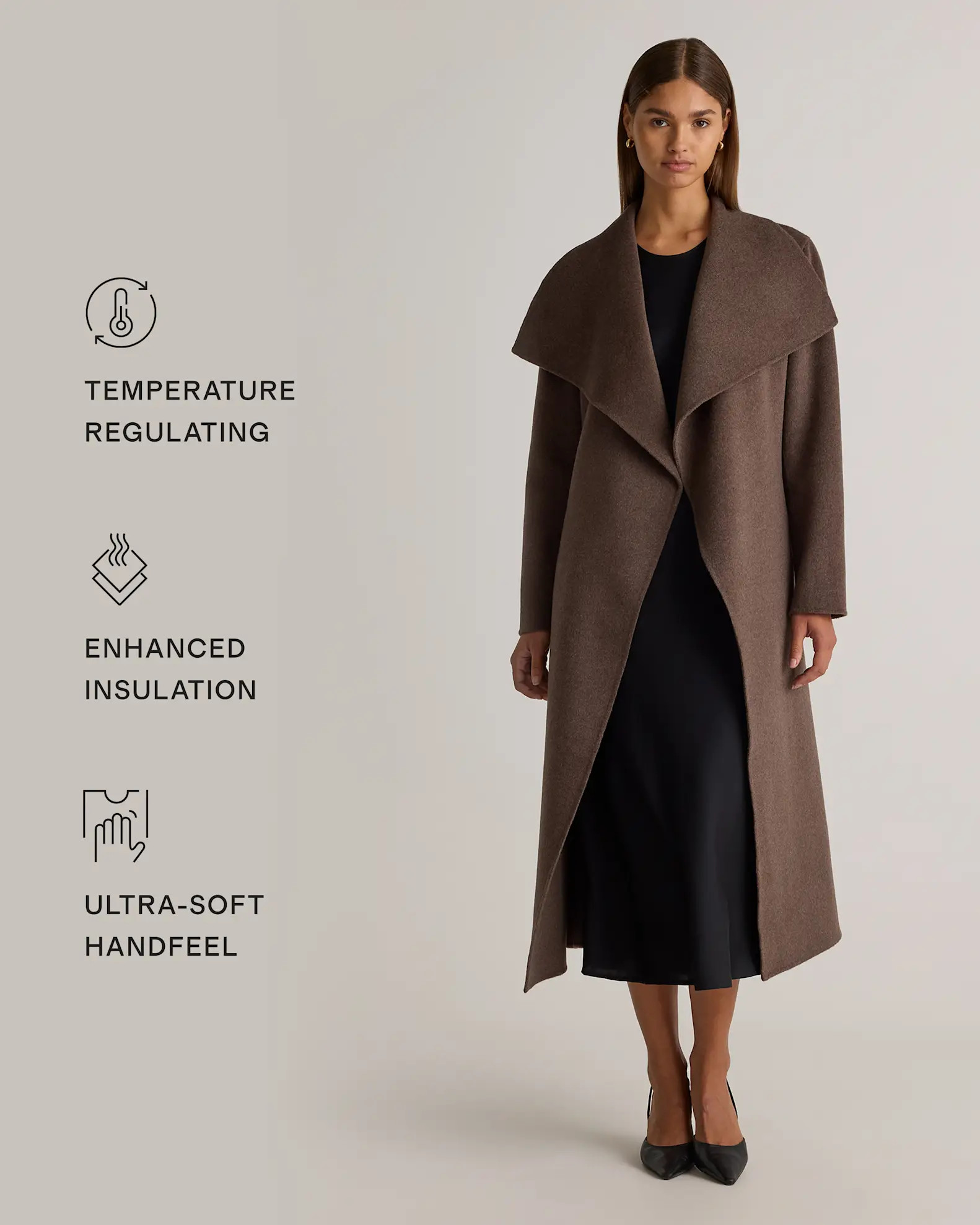 Double-Faced Merino Wool Draped Collar Wrap Coat in Cocoa Melange | Quince