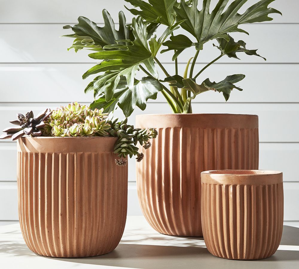 Concrete Fluted Outdoor Planters | Pottery Barn (US)