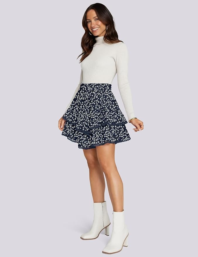 TARSE Womens Flowy Shorts High Waist Pleated Mini Skirts Casual Boho Ruffle Tiered Skorts Cute Ve... | Amazon (US)