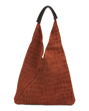 Made In Italy Suede Crocodile Slouchy Hobo Bag | TJ Maxx