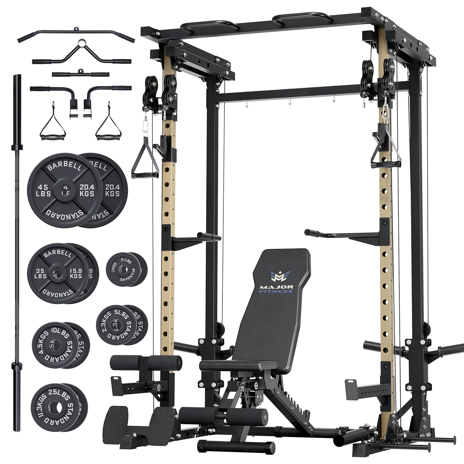 MAJOR FITNESS Drone3 Power Rack, Multi-Function Home Gym Squat Rack with Pull-Up Bar, Cable Cross... | Amazon (US)