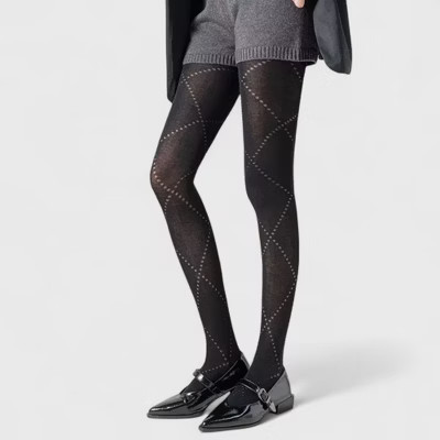 Anna-Kaci Women's Diamond Pattern Knit Tights with Stretch Fit Suitable Height 5'1-5'8 - Black | Target