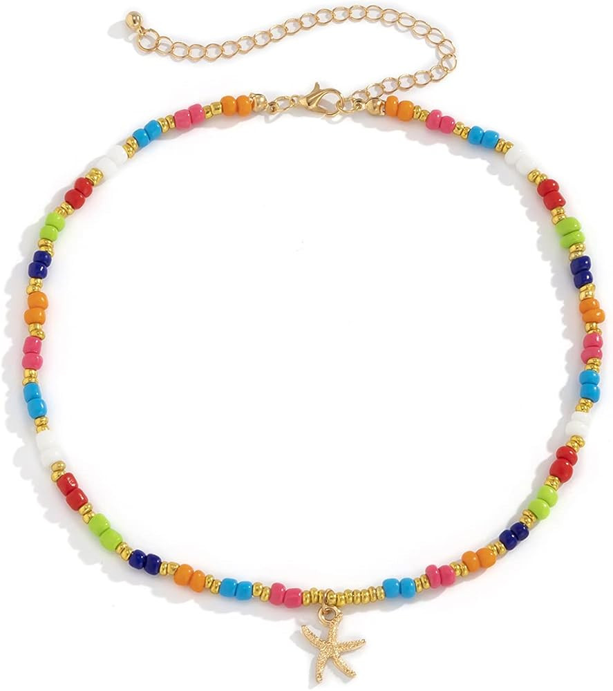 Boho Colorful Beads Choker Irregular Imitation Pearls Beaded Choker Necklace for Women Girls Cute... | Amazon (US)