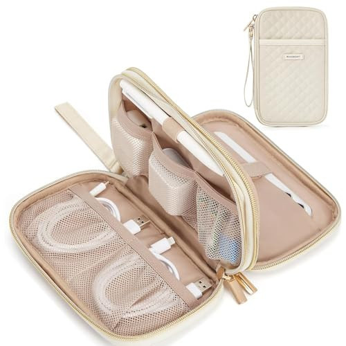 BAGSMART Electronic Cord Cable Organizer Travel Bag Case, Double Layers Tech Electronic Bag, Essentials for Charger, Cable, Phone, Flash drive, Beige | Amazon (US)