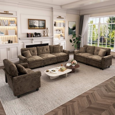 Captiva Designs 3-Piece Modular Cloud Sectional Sofa, Oversized Deep Seat Couch with Throw Pillows, 5-7 Seater Taupe-chenille 6-Seater | Target