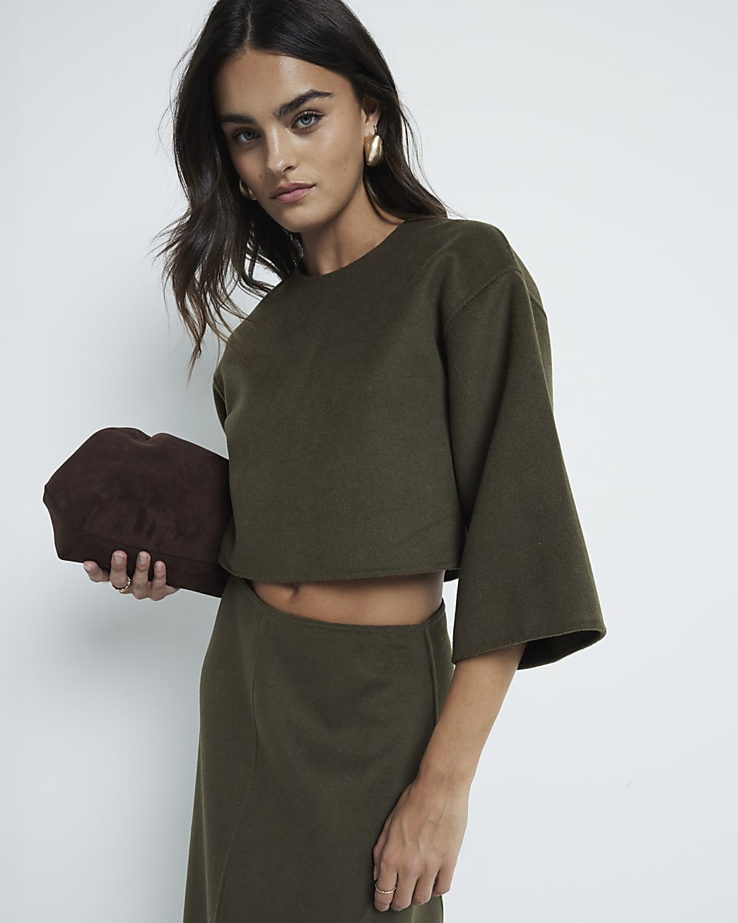 Khaki Wool crop top | River Island (UK & IE)