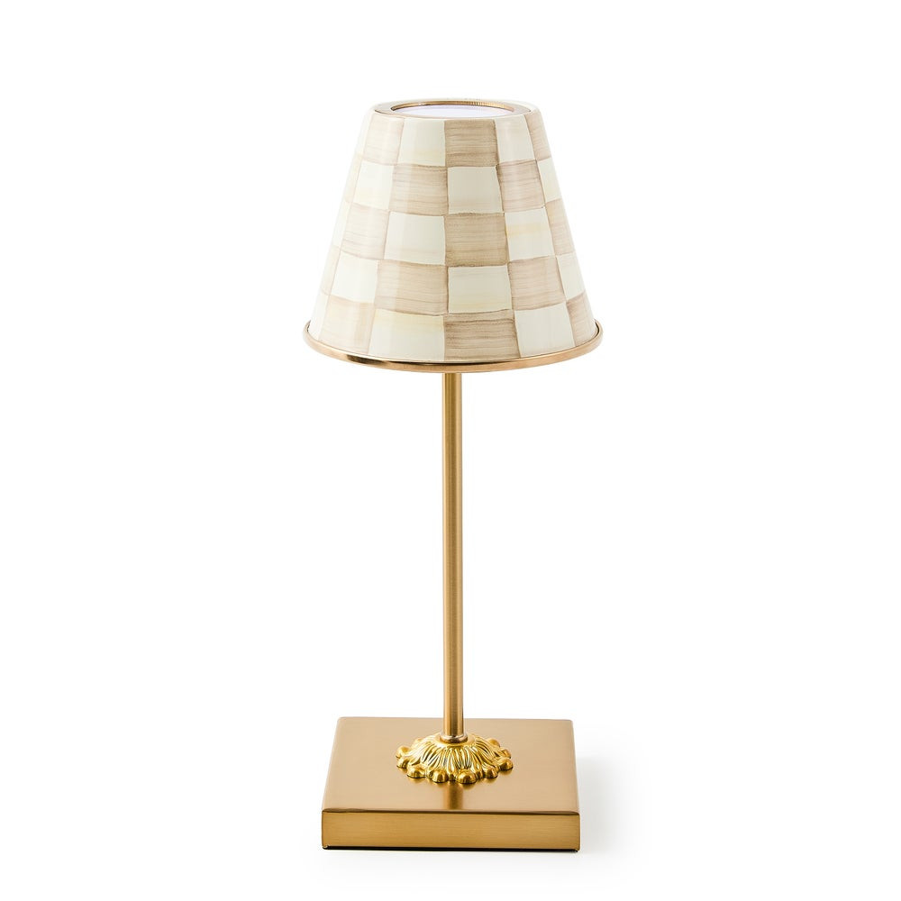 Mocha Check LED Rechargeable Cafe Table Lamp | MacKenzie-Childs