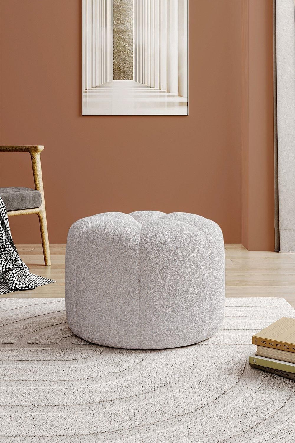 Round Shape Teddy Fabric Footstool | Debenhams UK
