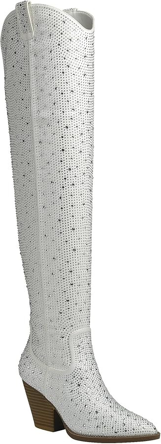 Women Western Cowgirl Cowboy Pointed Toe Rhinestone Mid-Calf Over the Knee Boots | Amazon (US)