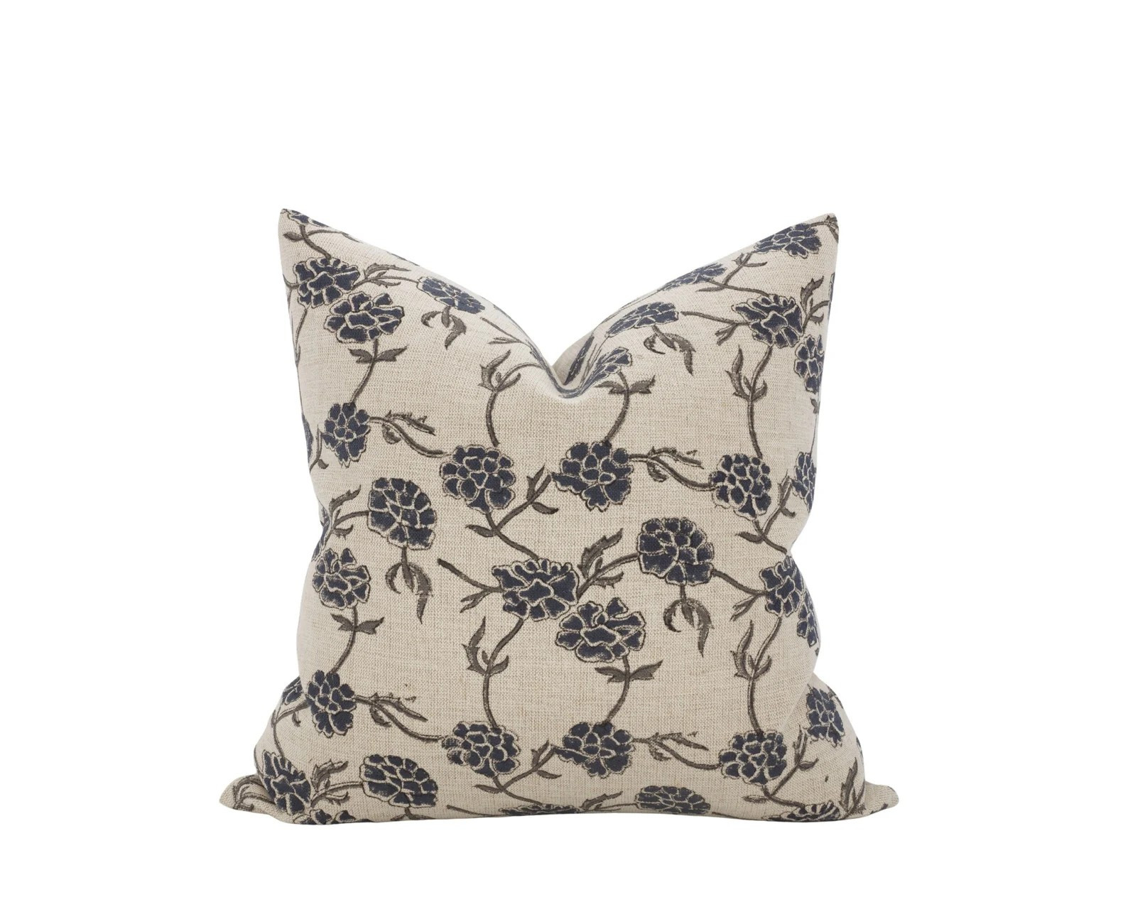 Blue Floral Pillow Cover Block Print Pillow Designer Pillow Cover Spring Floral Modern Farmhouse Navy Floral Charcoal Floral Pillow 

 #LTKOver40 #LTKHome