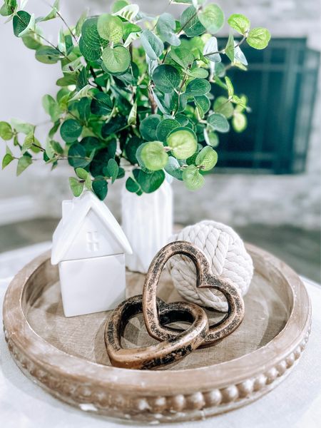 Simple valentines coffee table/ottoman decor!  Amazon home decor is my favorite! 
The heart chain is from hobby lobby- and I diy-Ed it with spray paint and rub n buff

#LTKhome #LTKunder100 #LTKunder50