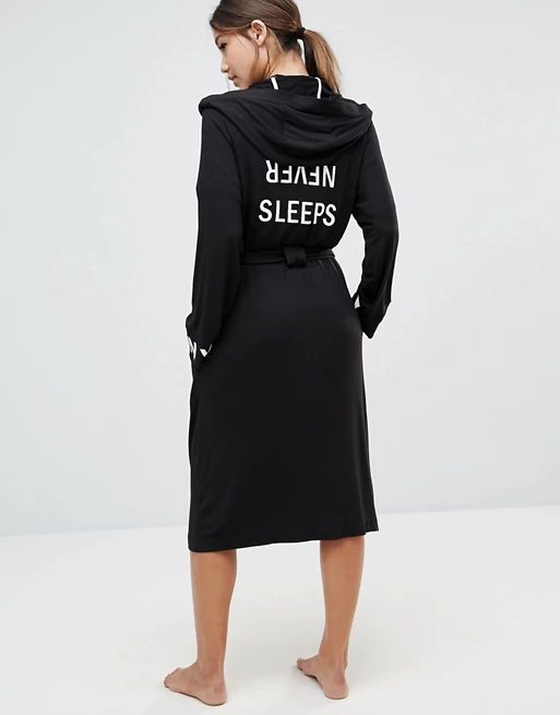 DKNY Never Sleeps Black Hooded Robe | ASOS UK