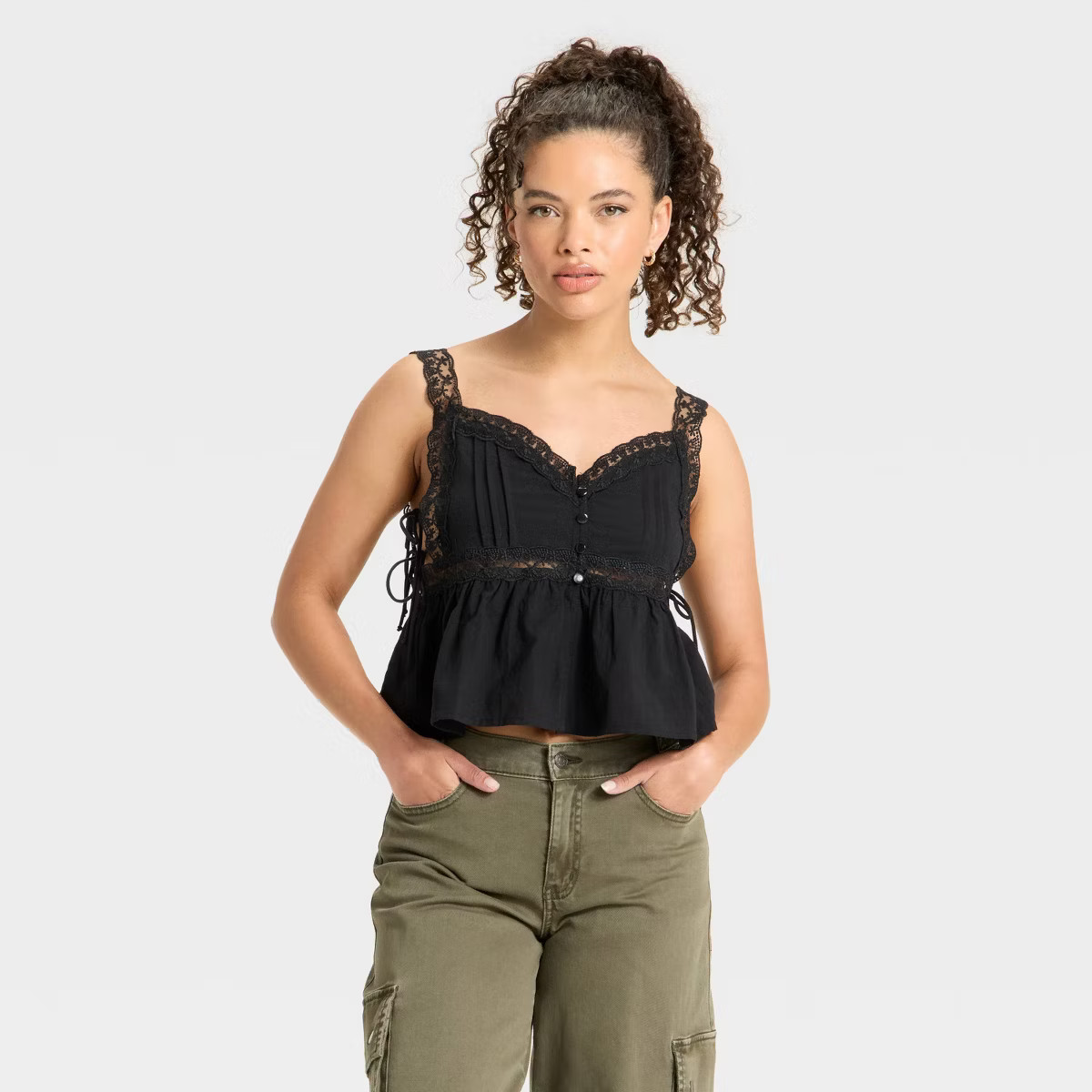 Women's Lace Trim Babydoll Flyaway Tank Top - Wild Fable™ | Target