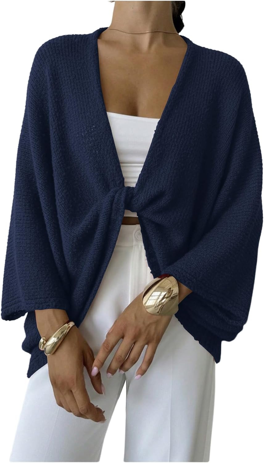 GORGLITTER Women's Oversized Fall Wrap Sweater Cropped Bat Wing Knit Tops | Amazon (US)