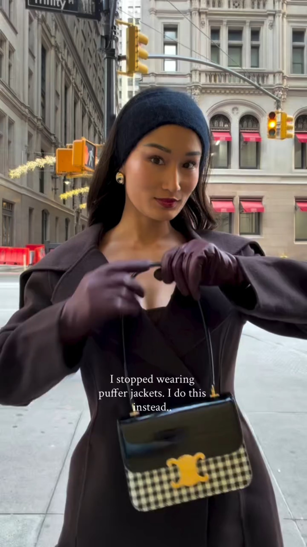 Puffer vest + wool coat. How I Dress Chic When It’s Actually Cold Pt 2. Layering a puffer vest(small enough to fit in my purse!) under a wool coat is the trick to staying warm while still wearing your fashionable pieces! Comment ‘shop’ and I’ll send you to link to these pieces 🎁#coldweatheressentials #winteroutfitideas #winterstyling