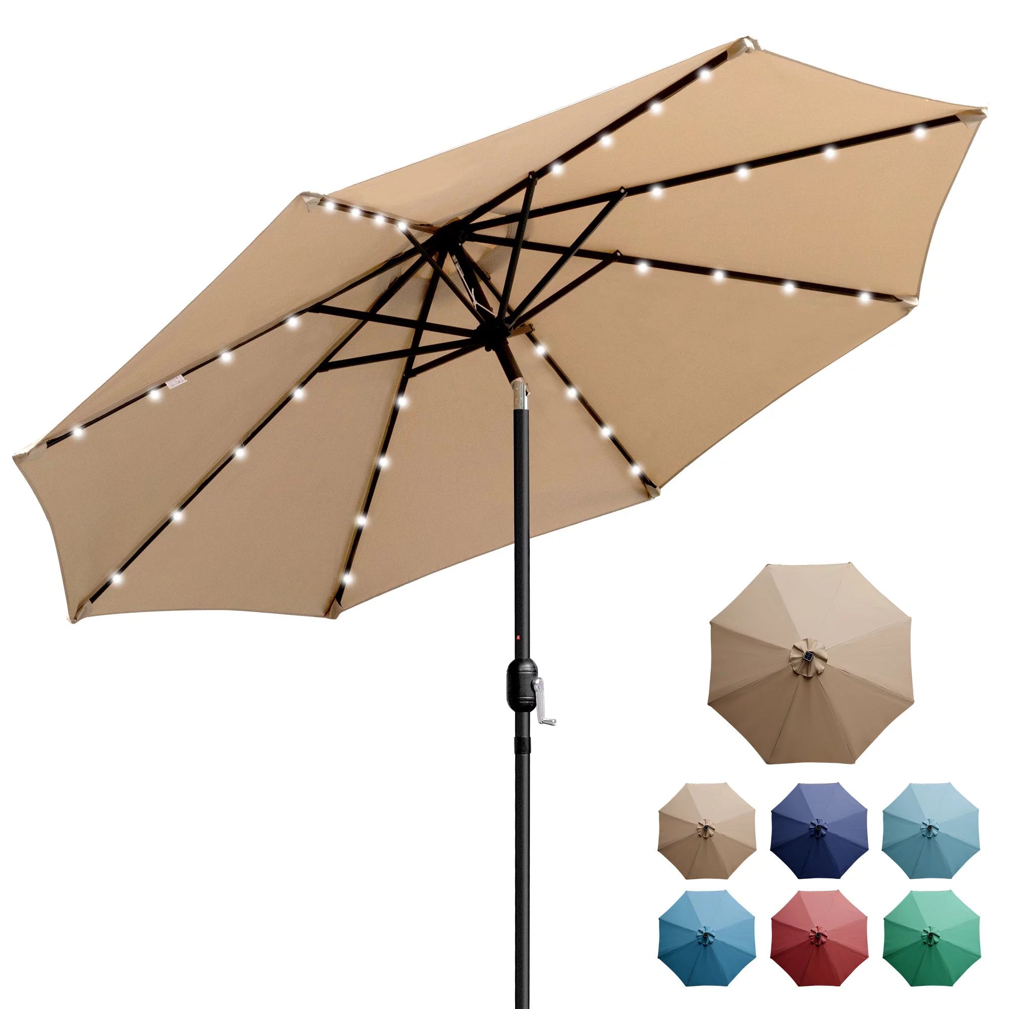 Sun-Ray 9 FT 32 LED Patio Solar Umbrella w/ Push Button Tilt and Crank Outdoor Umbrella Taupe | Walmart (US)