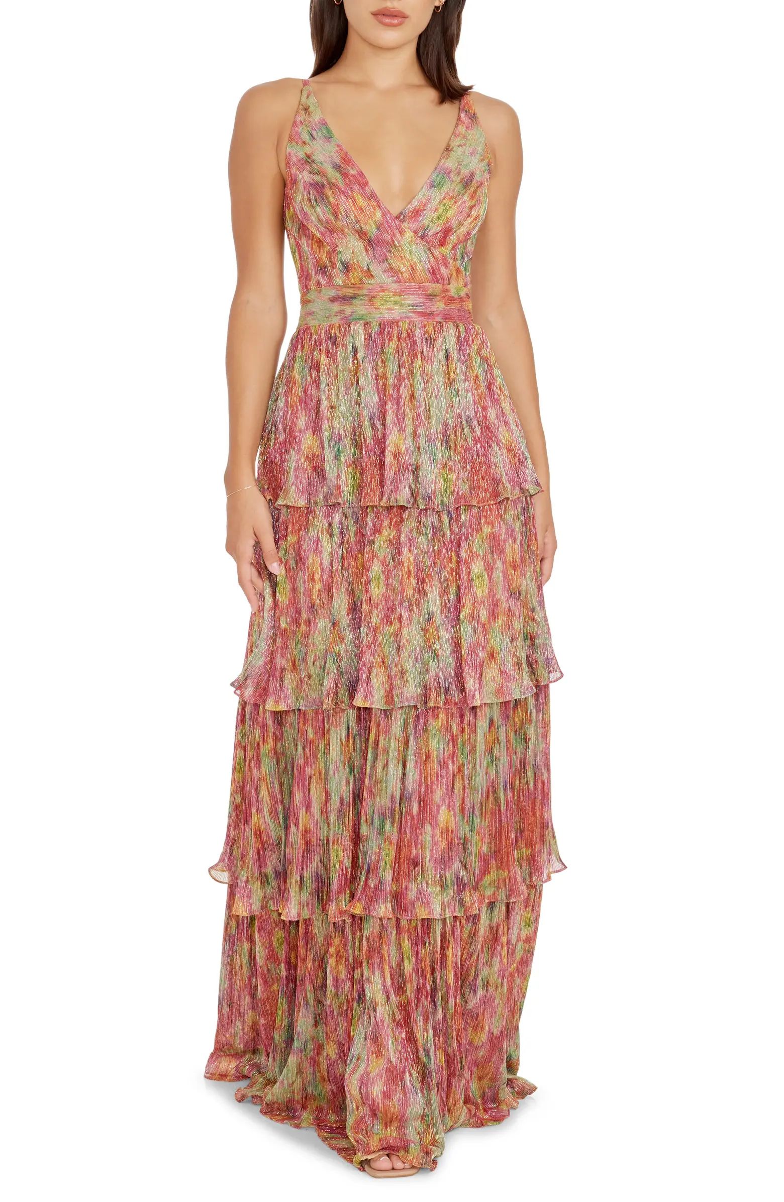 Dress the Population Lorain Abstract Print Metallic Tiered Gown | Nordstrom | Nordstrom