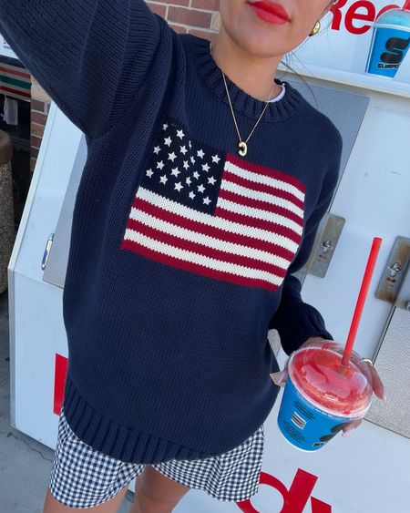 4th of July outfit 🇺🇸 obsessed with this American flag sweater & it’s under $50! Comes in white too. I have this sweater in a few colors and it’s so soft and comfy. 

Fourth of July outfit, 4th of July outfit, summer outfit, flag sweater, patriotic outfit, navy flag sweater, white flag sweater, John galt, PacSun, amazon finds, gingham boxer shorts, gingham boxers, casual outfit, Christine Andrew 



#LTKStyleTip #LTKSeasonal #LTKFindsUnder50