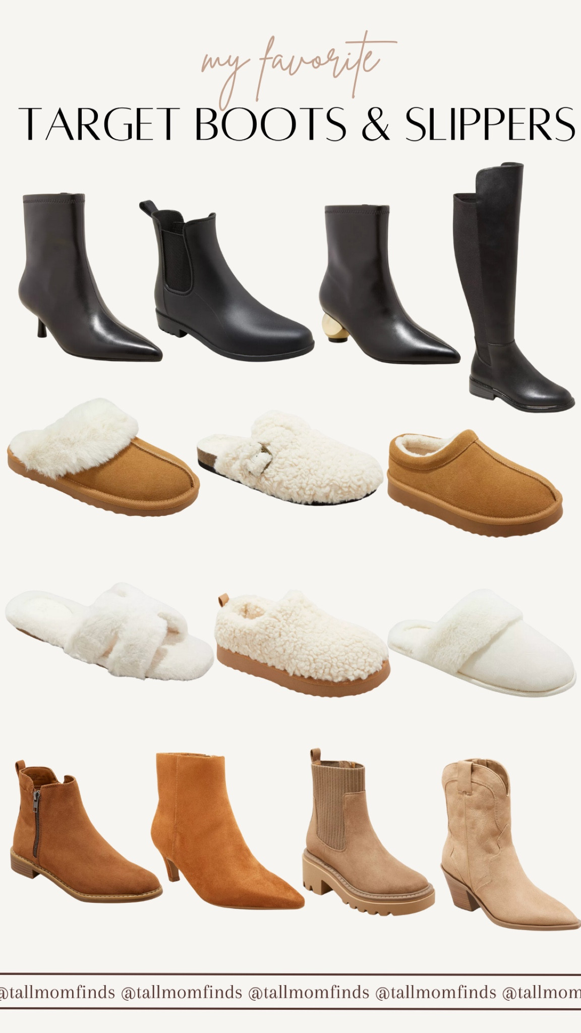 👢✨ Boot & slipper season is here! Target has the BEST cozy and chic options right now. From classic black boots to the fluffiest slippers, these are my must-haves for staying stylish and comfortable this winter. ❄️ Tap to shop your favorites before they’re gone! 🛍️
#TargetStyle #WinterFashion #BootSeason #CozyVibes #TargetFinds #WardrobeEssentials #ChicAndCozy #LTKStyle #LTKWinter #TargetMustHaves

#LTKShoeCrush #LTKCyberWeek #LTKSaleAlert