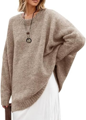 Saodimallsu Womens Oversized Tunic Sweaters Long Sleeve Crew Neck Chunky Knit Slouchy Casual Pull... | Amazon (US)