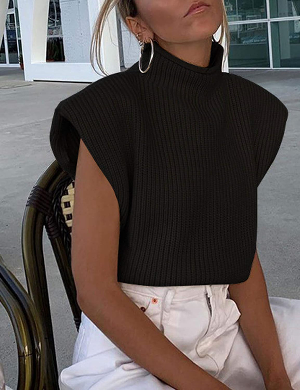 Himosyber Women's Solid Sleeveless Vest Elegant High Neck Stetchable Cap Sleeve Knit Sweater Tops | Amazon (US)