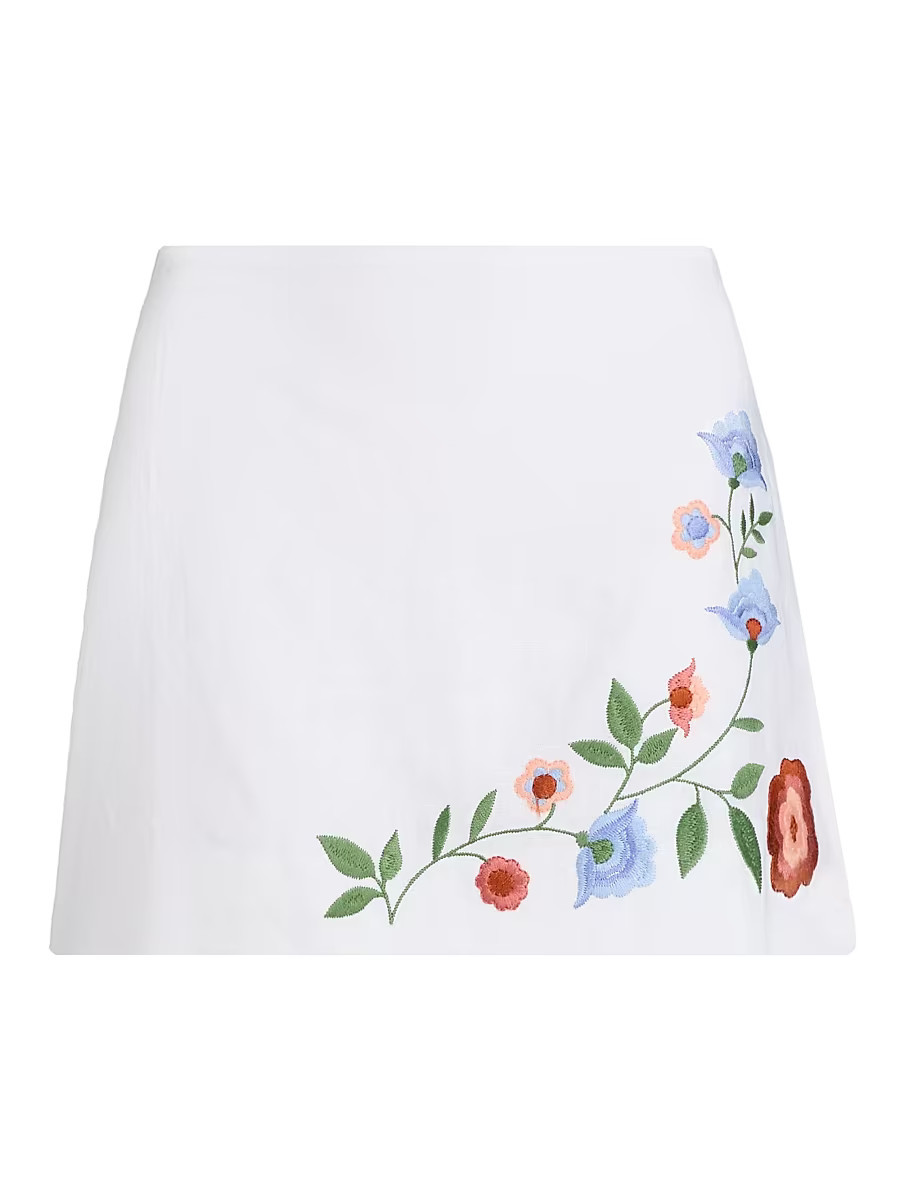 Women's Ren Embroidered Linen A-Line Miniskirt - White - Size 4 | Saks Fifth Avenue