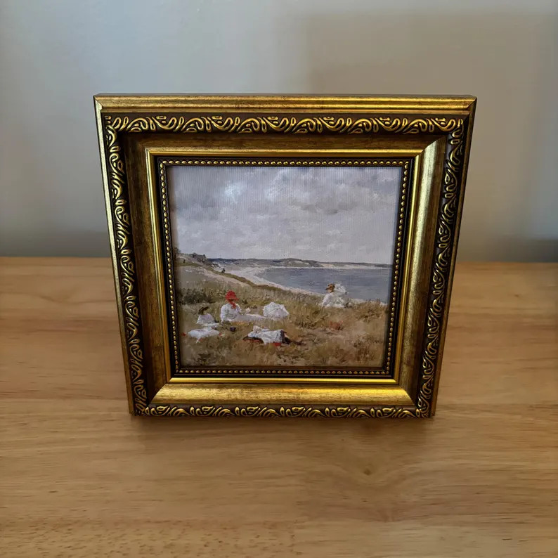 Seaside Lansdcape Art Print on Canvas in Gold Vintage-style Frame - Etsy | Etsy (US)