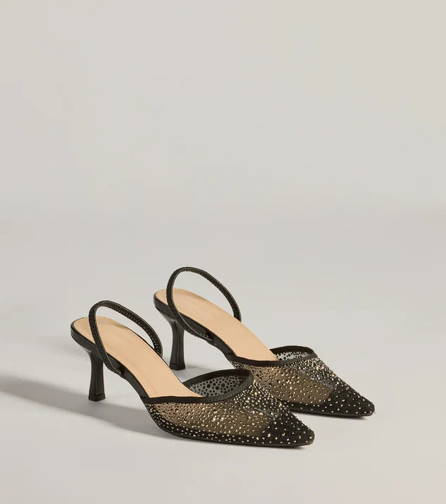Trend Alert Rhinestone Mesh Sling-Back Kitten Heels | Windsor Stores