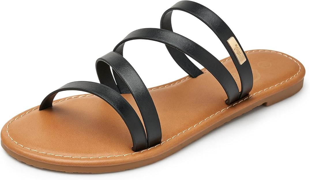 Trary Women's Flat Sandals,Strappy Flip Flops Dressy,Comfortable Slide for Girls' Summer | Amazon (US)