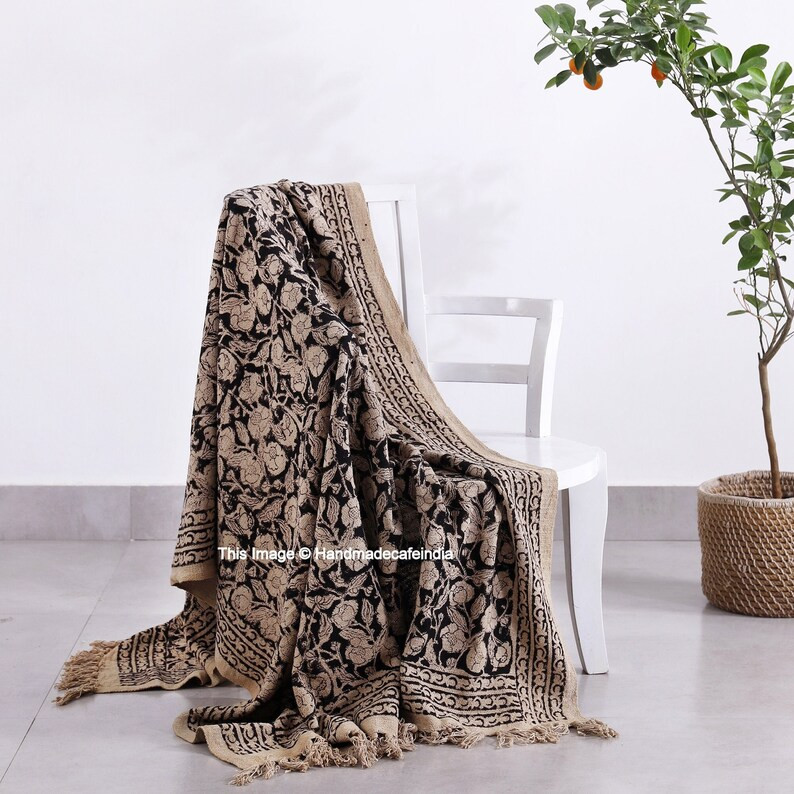 Indian Throw Blanket Bohemian Cloth Bed Cover With Tassels - Etsy | Etsy (US)