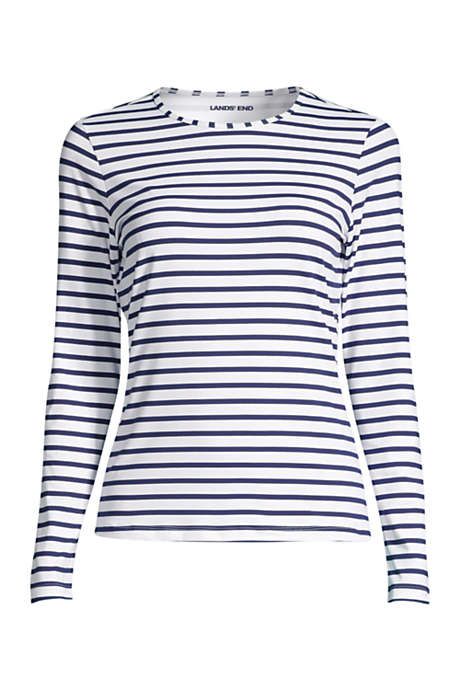 Women's Crew Neck Long Sleeve Rash Guard UPF 50 Sun Protection Modest Swim Tee Print | Lands' End (US)