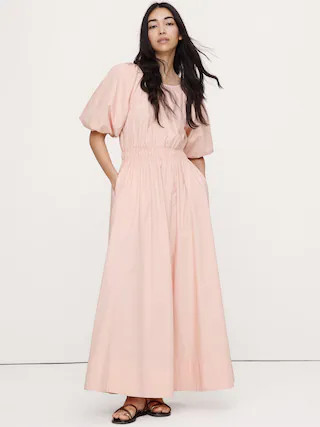Cotton Poplin Puff-Sleeve Maxi Dress | Banana Republic (US)