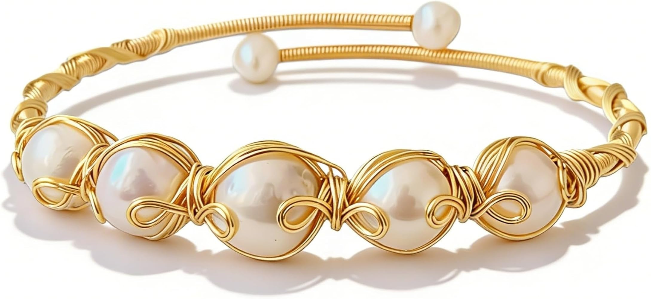 Handcrafted Natural Freshwater Baroque Pearl Bracelet,Winding Design,Opening Adjustable,14k Gold ... | Amazon (US)
