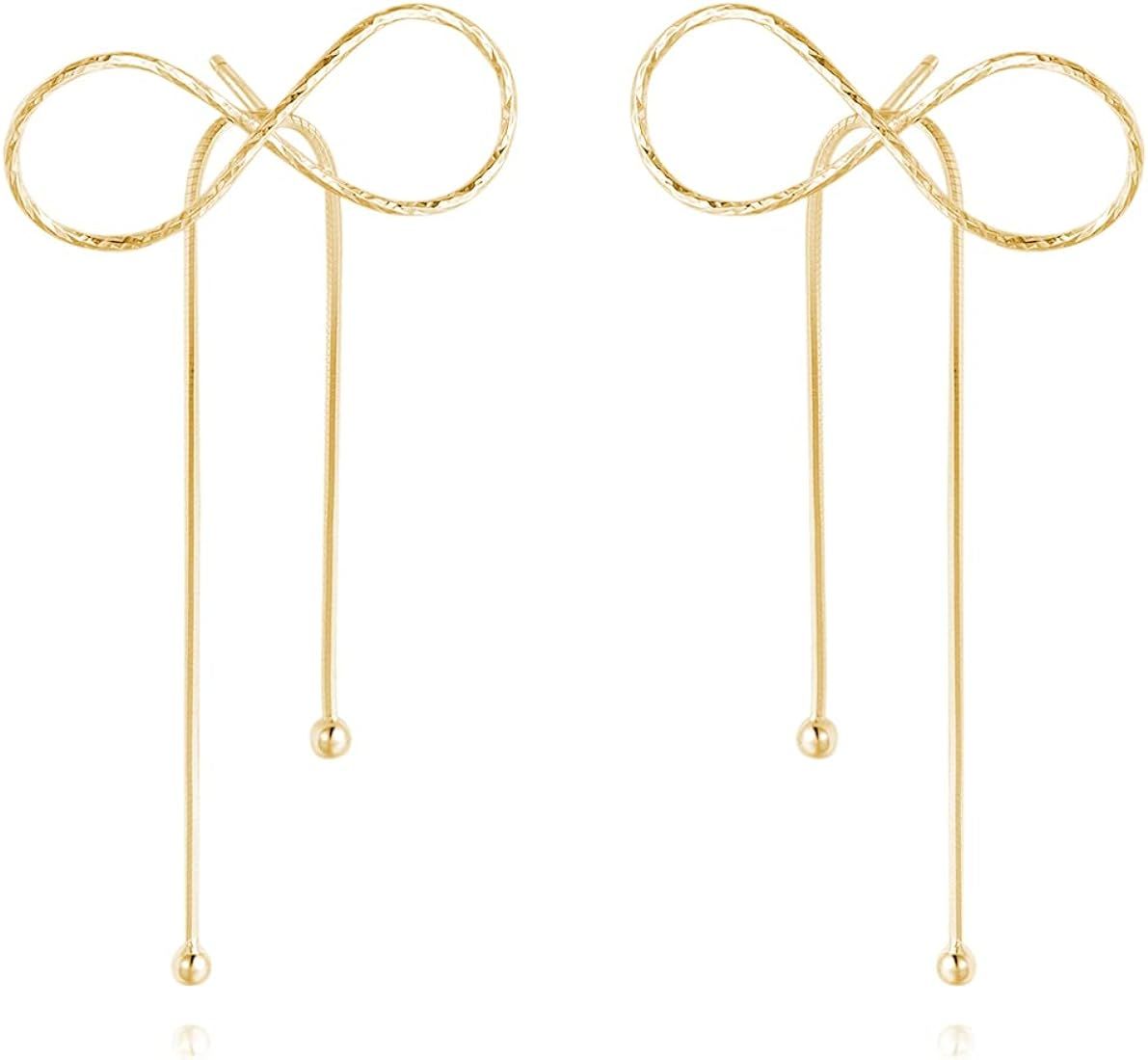 Reffeer Solid 925 Sterling Silver Bow Drop Earrings Dangle for Women Girls Bowknot Dangle Earring... | Amazon (US)