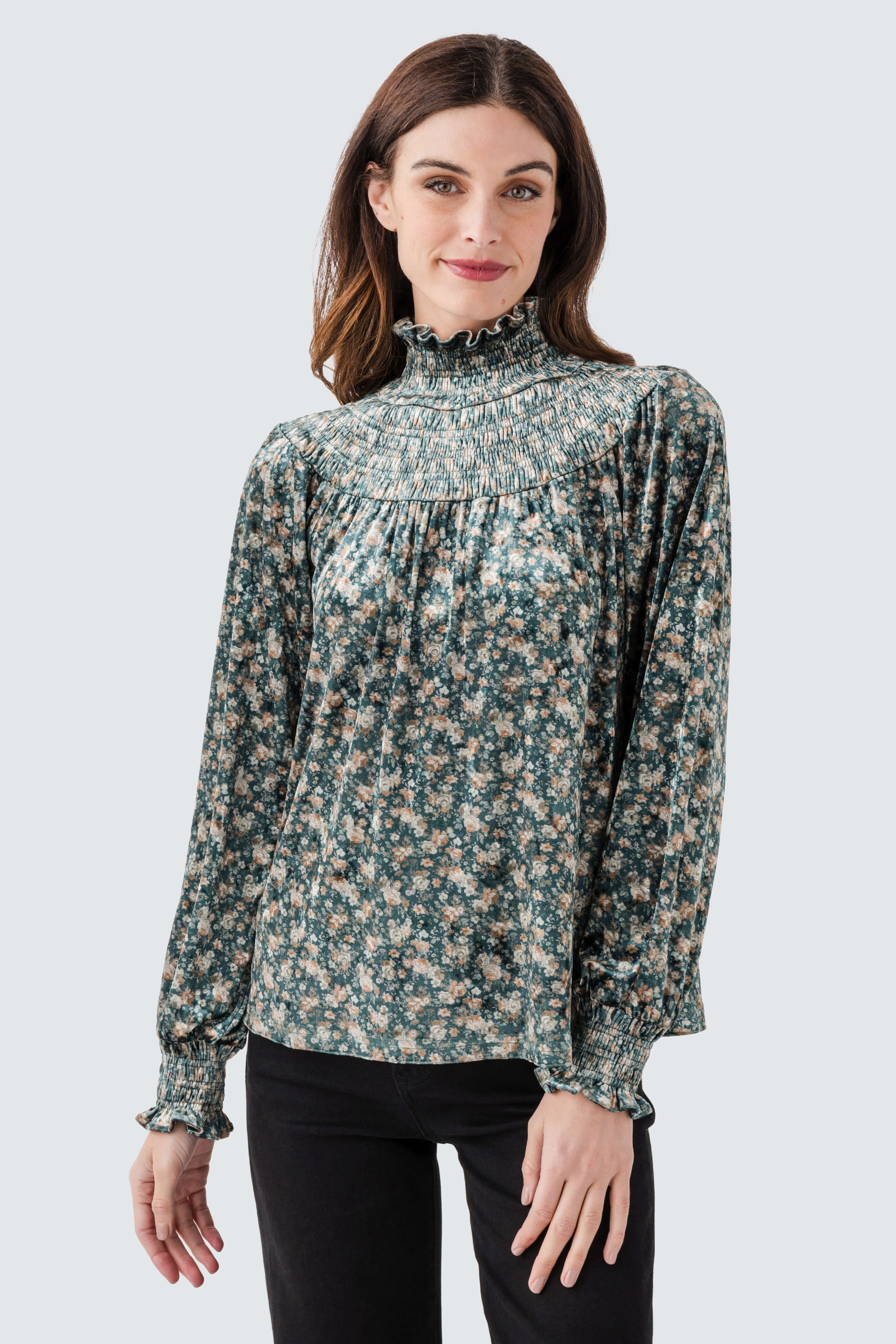 Fate Floral Smocked Velvet Top | Social Threads
