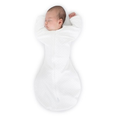 SwaddleDesigns Transitional Swaddle Sack Wearable Blanket - Sterling Polka Dots on White - M - 3-6 Months: Cotton, Two-Way Zipper, Elbow Sleeve | Target