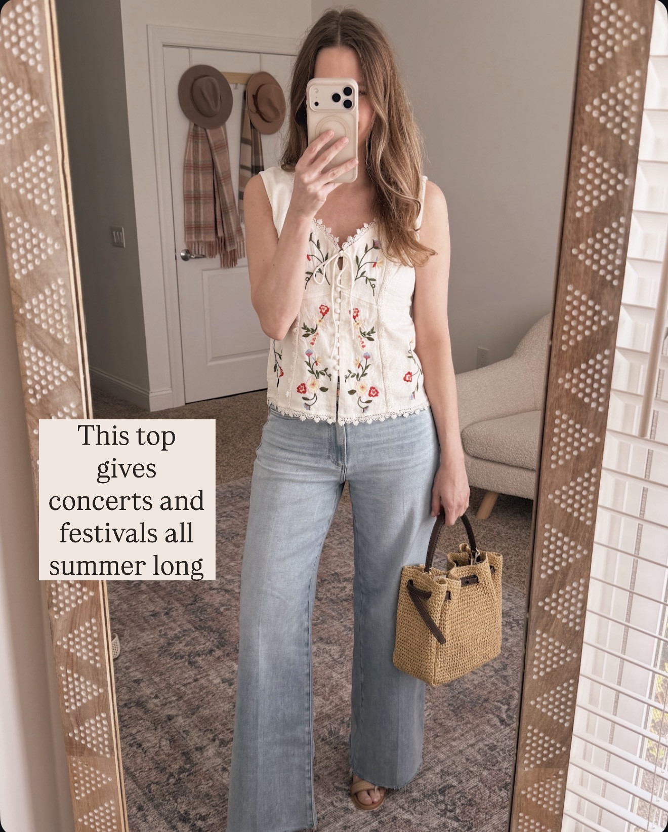 I keep reaching for this top because it works for everything from brunch to concerts.

floral corset top, summer festival outfit, concert outfit ideas, vintage inspired top, feminine summer style, casual chic outfits, wide leg jeans outfit, straw handbag, neutral summer outfit, affordable summer fashion, romantic floral print, versatile summer pieces, festival fashion inspiration, boho chic style

#LTKOver40 #LTKMothersDay #LTKSeasonal