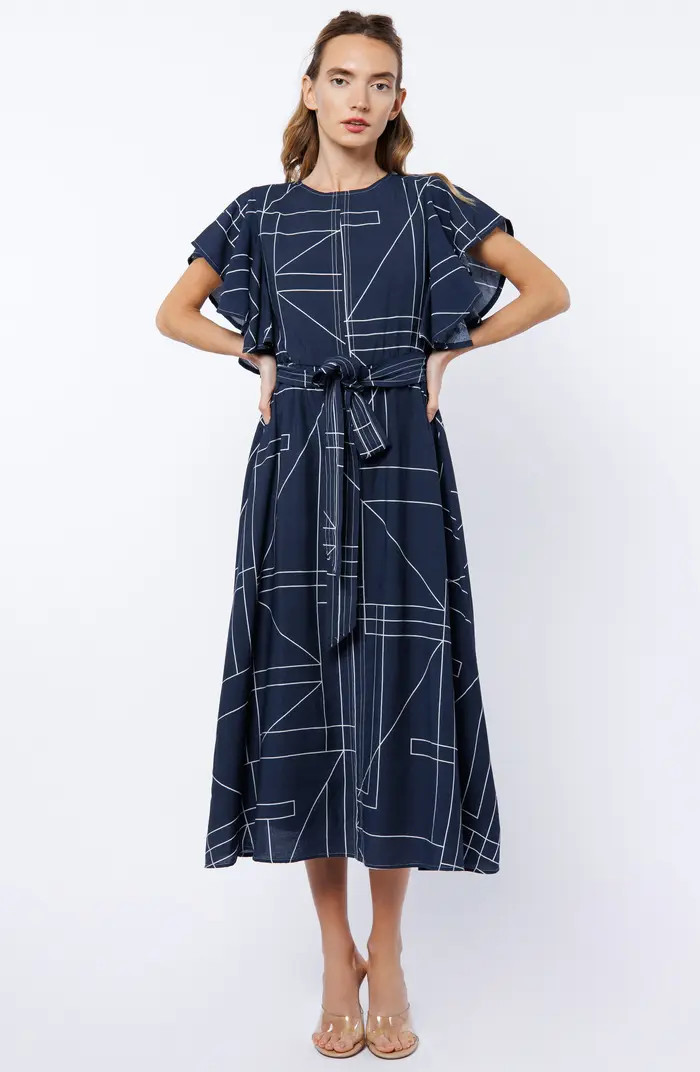 CIEBON Anastasia Geo Print Flutter Sleeve Dress | Nordstrom | Nordstrom