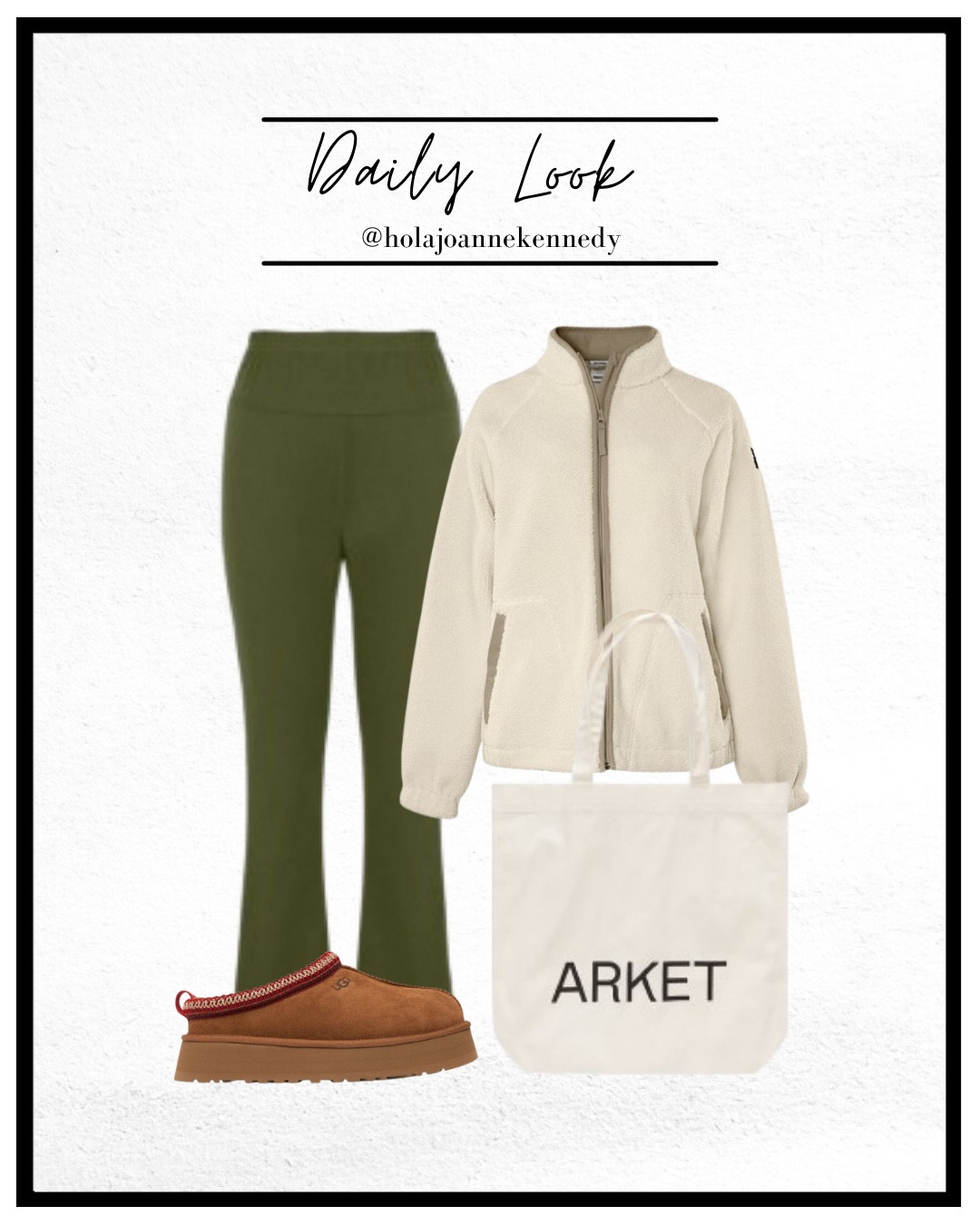 winter outfit ideas, chic winter style, cosy but stylish, cold weather fashion, January outfit inspo, everyday fashion, daily fashion posts, winter layering, winter wardrobe essentials, daily styling, olive leggings, olive flare leggings, fleece lined leggings, fleece leggings, winter leggings, khaki leggings, cream fleece, zip up fleece, white fleece, arket tote bag, Ugg tazz slippers, platform uggs 

#LTKeurope #LTKwinter #LTKstyletip