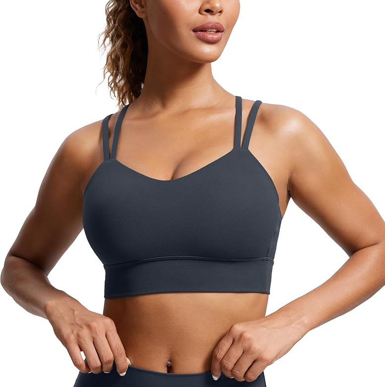 CRZ YOGA Softness Mold Womens Butterluxe Strappy Longline Sports Bra - Double Spaghetti Strap Wor... | Amazon (US)