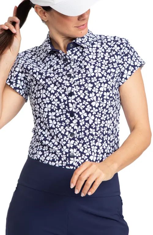 KINONA Tough in the Rough Floral Short Sleeve Golf Top in Vinca Print at Nordstrom, Size Small | Nordstrom