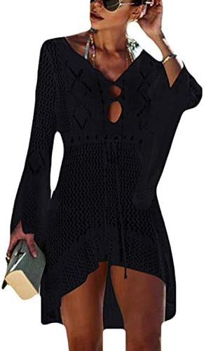 AILUNSNIKA Tunic Swimwear Cover Up Crochet Hollow Beach Bikini Dress for Women | Amazon (US)