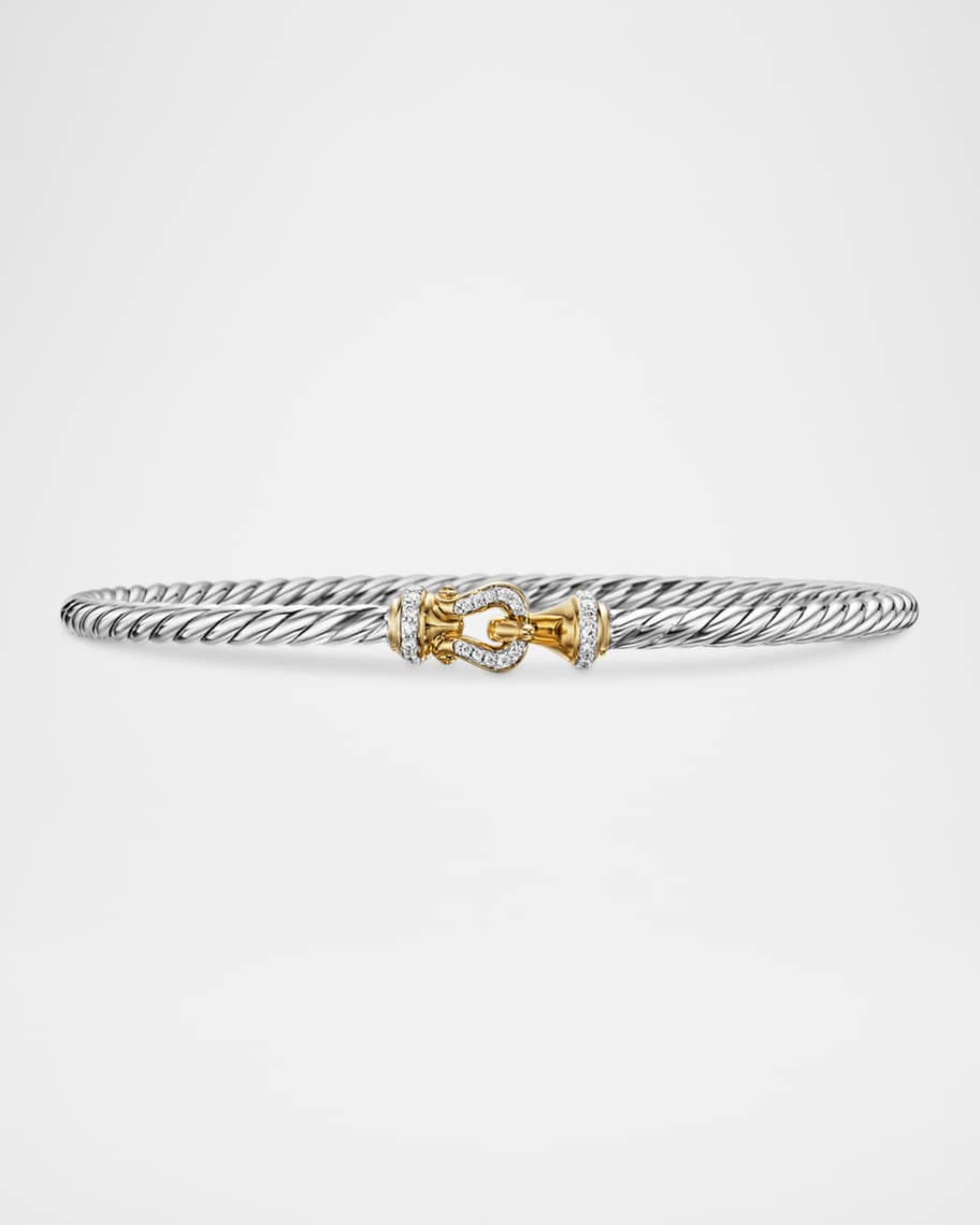 David Yurman 3mm Buckle Helena Bracelet with Diamonds, Silver and Gold | Neiman Marcus