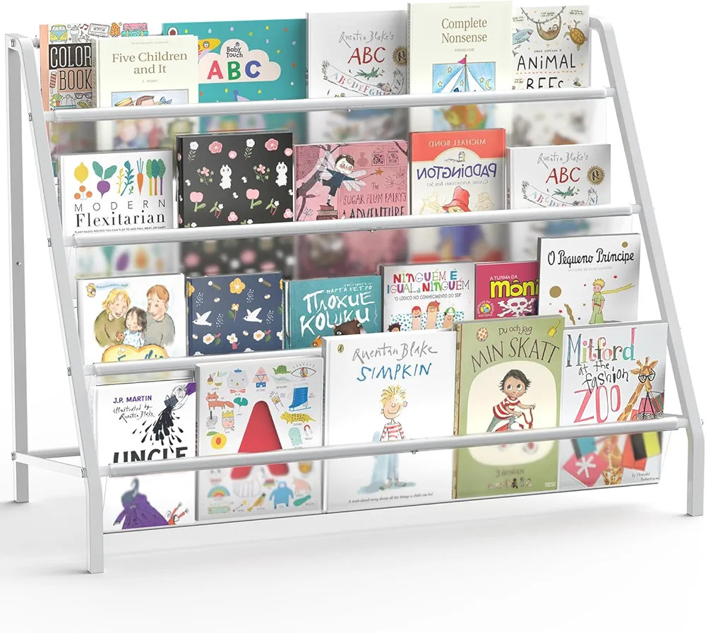 High-Transparent 4 Tier Kids Bookshelf, Sturdy Metal Large Size Book Rack Storage for Kids - Todd... | Amazon (US)