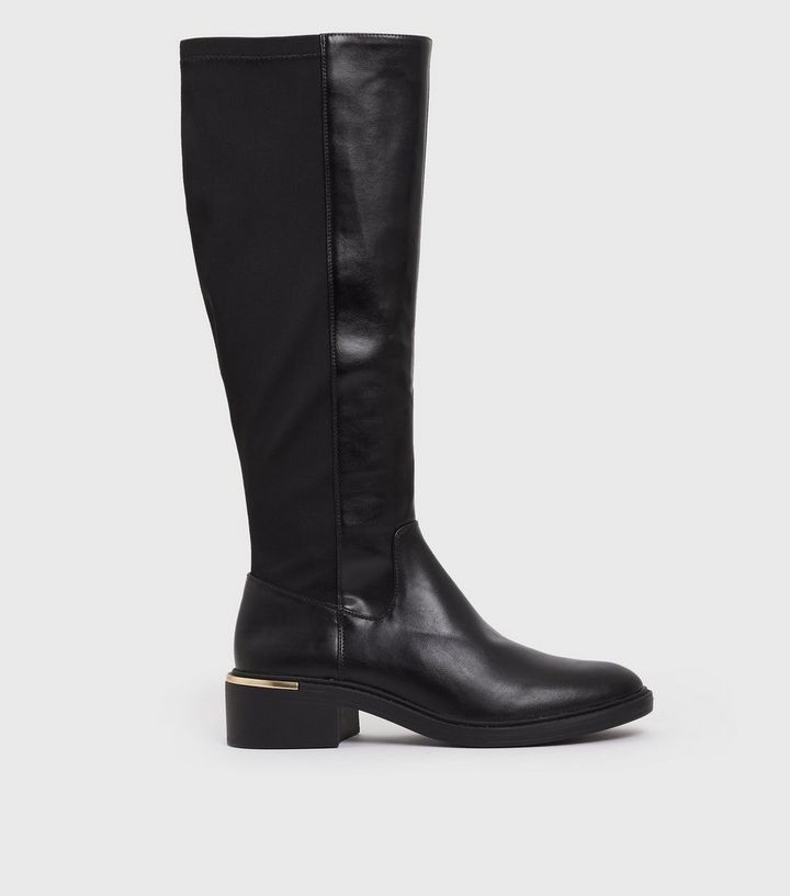Black Leather-Look Metal Trim Knee High Boots | New Look | New Look (UK)